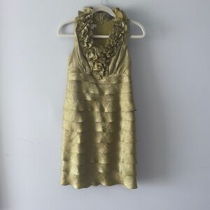 London Times Green Floral Ruffle Collar Cocktail Dress 4P